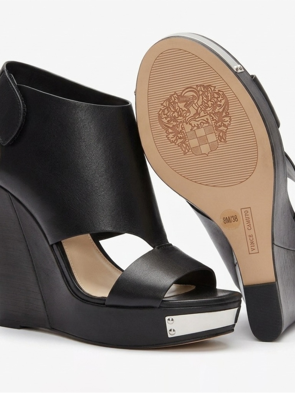 Vince Camuto Black Leather Platform Wedge Sandals